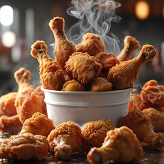 A delicious meal of fried chicken drumsticks served in a bucket