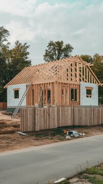 Wooden frame of a new house under construction