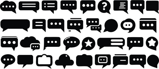 text speech vector set, chat bubbles icon vector , black speech bubbles collection digital message symbols, communication graphic design talk interface elements text cloud message box conversation
