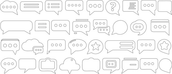 Speech bubble icon set for chat messaging. Minimalist design with text box cloud star shapes. Perfect for communication social media apps. Vector illustration for digital projects