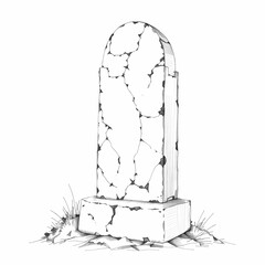Fototapeta premium Echoes of the Past: A grayscale artistic rendering of an aged tombstone, weathered by time, evokes a sense of history and solemnity.