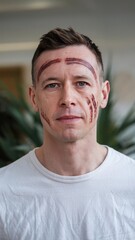 Obraz premium Portrt of transgender man with postoperative scars