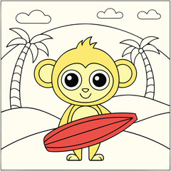 Playful Monkey with a Surfboard Ready for a Beach Adventure