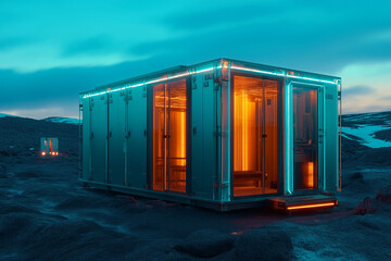 Naklejka premium Small Modular Reactor nuclear grid. energy. SMR. Electricity renewable sustainability safety. Innovative small modular reactor blueprint illustration.