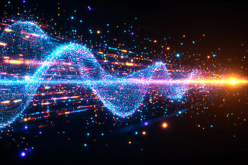 Brightly colored light wave patterns flow through a dark background, showcasing energy and motion in a vibrant digital universe Generative AI