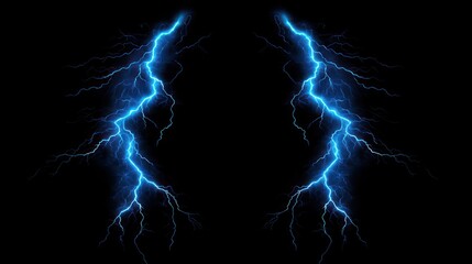 Abstract Lightning Bolts Frame: A Digital Artwork of Two Electric Blue Lightning Strikes Against a Black Background
