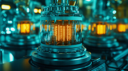 Small Modular Reactor nuclear grid. energy.  SMR. Electricity renewable sustainability safety. High-tech small modular reactor in a modern environment.