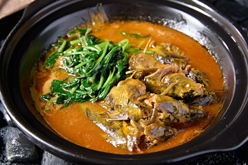 Delicious stone pot stewed fish
