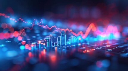 Abstract financial data visualization, charts, graphs and city