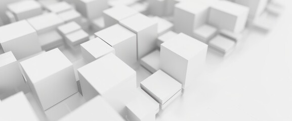 White cube square box pattern 3D render futuristic structure minimal geometric illustration.