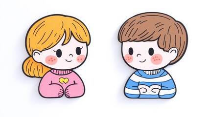 Two Cute Cartoon Characters with Joyful Expressions Sharing a Heartfelt Moment in Charming Illustrative Style