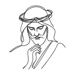 Continuous one line drawing of Jesus face with crown of thorns. vector illustration.