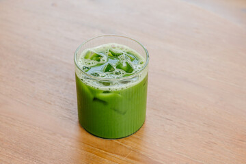 Iced clear matcha in a glass.