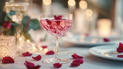 Modern Sparkling Pink Cocktail with Roses Romance
