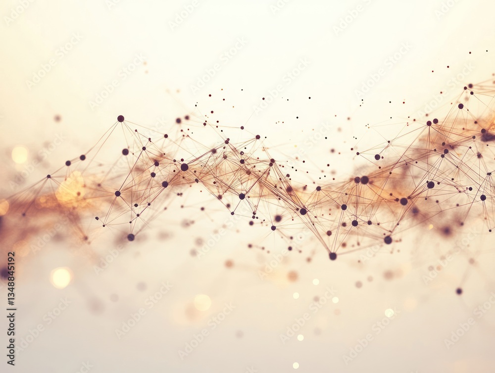 Poster abstract network of connected nodes with light effects in background