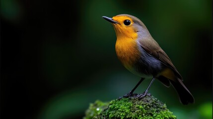 Fototapeta premium Small bird perched on mossy rock