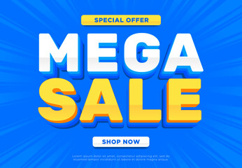 A blue banner with a yellow and white inscription sale, special offer, shop now.