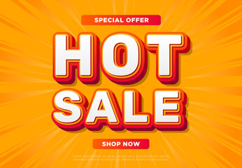 Hot sale banner with voluminous text in red and orange colors