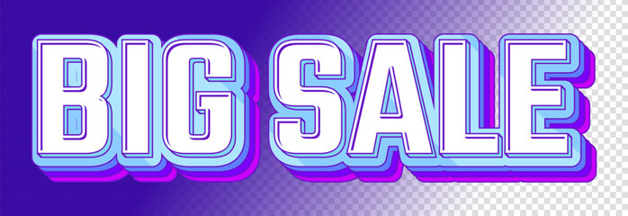 The inscription big sale is made in 3d letters in purple tones on a transparent background.