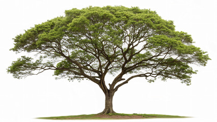 Majestic tree with a wide canopy and vibrant green leaves on a white background