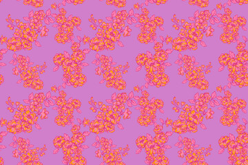 Seamless floral pattern with vivid detailed flower clusters on a purple, violet, lavender background. Elegant and sophisticated design ideal for fabric, stationery, wallpapers, and fashion projects.