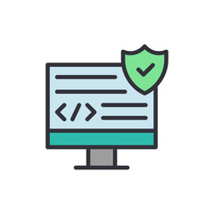 Secured program colored icons, minimalist vector illustration ,simple transparent graphic element .Isolated on white background