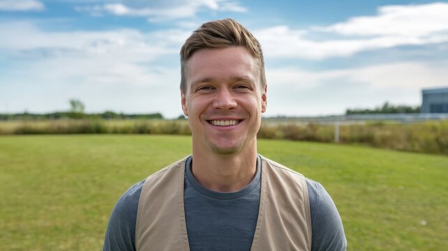 Front view smiley man outdoors