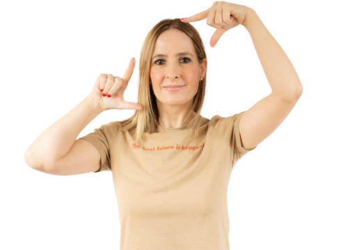 Happy woman making frame with fingers isolated over transparent background. PNG transparent