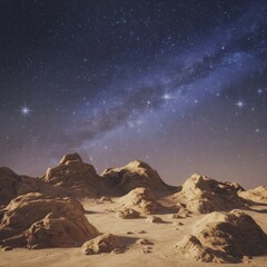 Obraz premium Desert landscape with mountains under a starry night sky