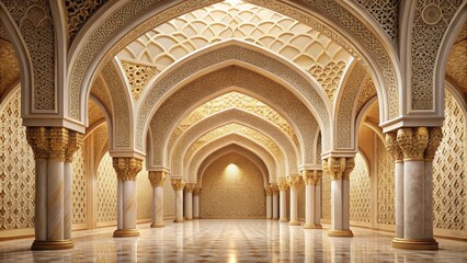Fototapeta premium A majestic hall with ornate columns and intricate archways, showcasing an elegant and opulent interior design.