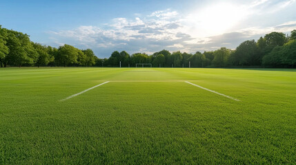 Well-Maintained Cricket Pitch Under Clear Blue Sky  