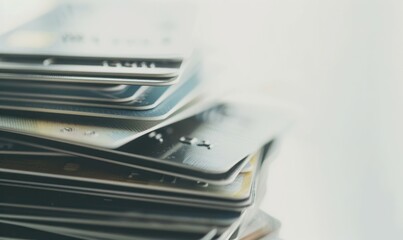 Macro shot stack credit cards account banking commerce currency debt finance money payment retail transaction debit business.