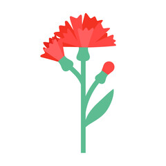 Elegant Red Carnations with Mint Green Stems Illustration