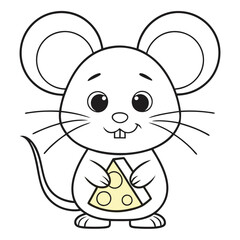 Cute Cartoon Mouse Enjoying a Tasty Cheese Snack