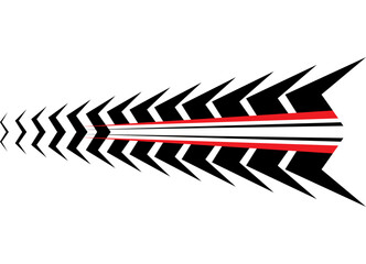 Sporty striped pattern. Abstract arrow. Red and black design element on white background. Racing application on the body of a car, boat, toy, sportswear. Speed ​​vector background.