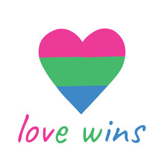 Colorful heart shape Polysexual pride flag Happy pride day LGBTQIA community Pride Month Vector hand drawn doodle for posters, stickers, logo, cards