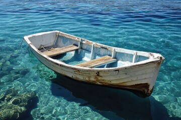 Obraz premium Missed The Boat. Summer Way Off in Blue Ocean Calm Wave