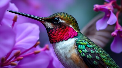 Naklejka premium A majestic hummingbird blending with a cosmic background.