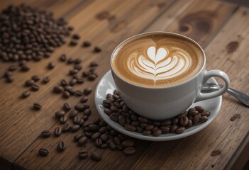 cup of coffee with beans