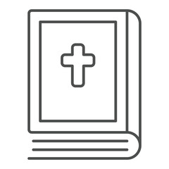 Fototapeta premium Bible book with cross thin line icon, easter holiday concept. Vector graphics. Religion, book with Christian cross sign on white background, outline style icon for mobile or web design.