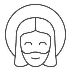 Jesus Christ head with halo thin line icon, easter holiday concept. Vector graphics. Man face with beard sign on white background, outline style icon for mobile or web design.