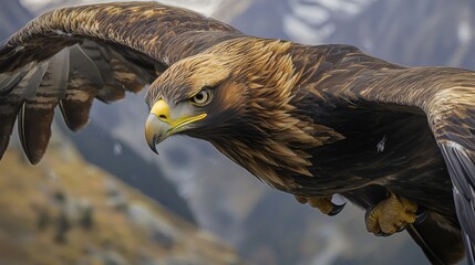 Majestic Golden Eagle in Flight Mountain Landscape