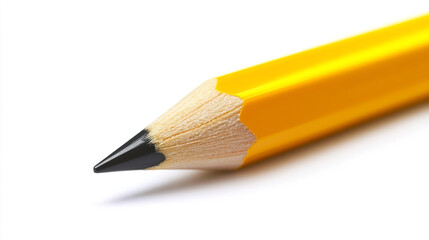 Yellow pencil, a school office tool ideal for drawing and writing, with a bright white background