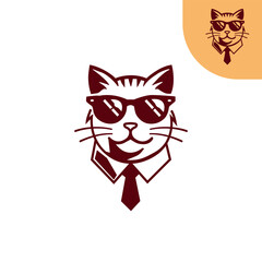Cool Cat Logo – Stylish Feline with Sunglasses and Tie