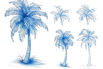 Fototapeta premium Blue Sketch Palm Trees.