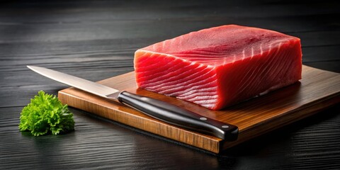 Sashimi Tuna Block Knife - High-Resolution Image, Professional Food Photography, Japanese Cuisine, Seafood, Sushi Preparation