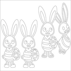 Adorable Cartoon Bunny Silhouette Set Vector Illustration, Cute Rabbit Line Art Design, Cartoon Bunny Icon