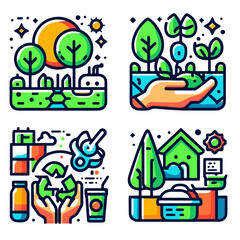 Vibrant eco-friendly illustrations emphasizing sustainability and nature. Eco activities   