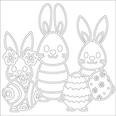 Adorable Cartoon Bunny Silhouette Set Vector Illustration, Cute Rabbit Line Art Design, Cartoon Bunny Icon