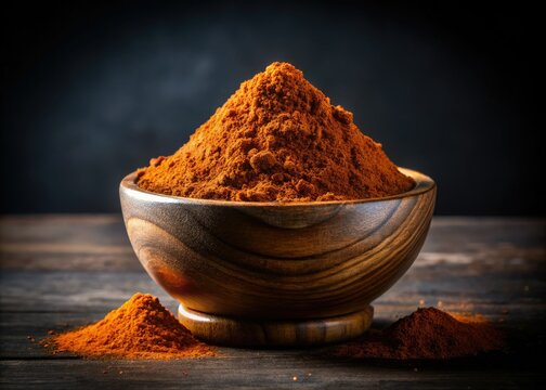 Spicy cumin powder glows in a dark bowl, a dramatic food close-up against a black backdrop.